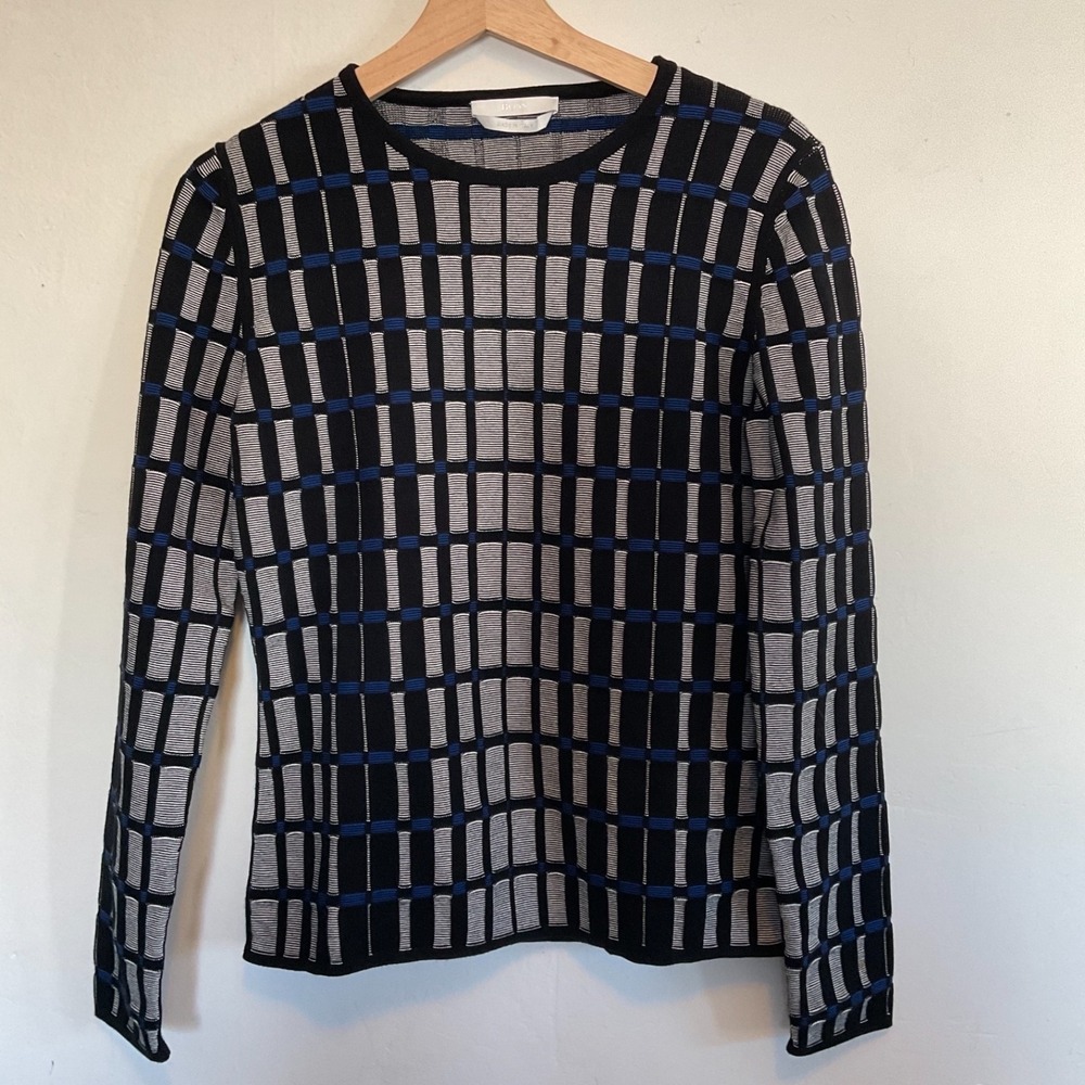 Hugo Boss Black & Gray Grid Turtleneck Sweater with Blue Accents